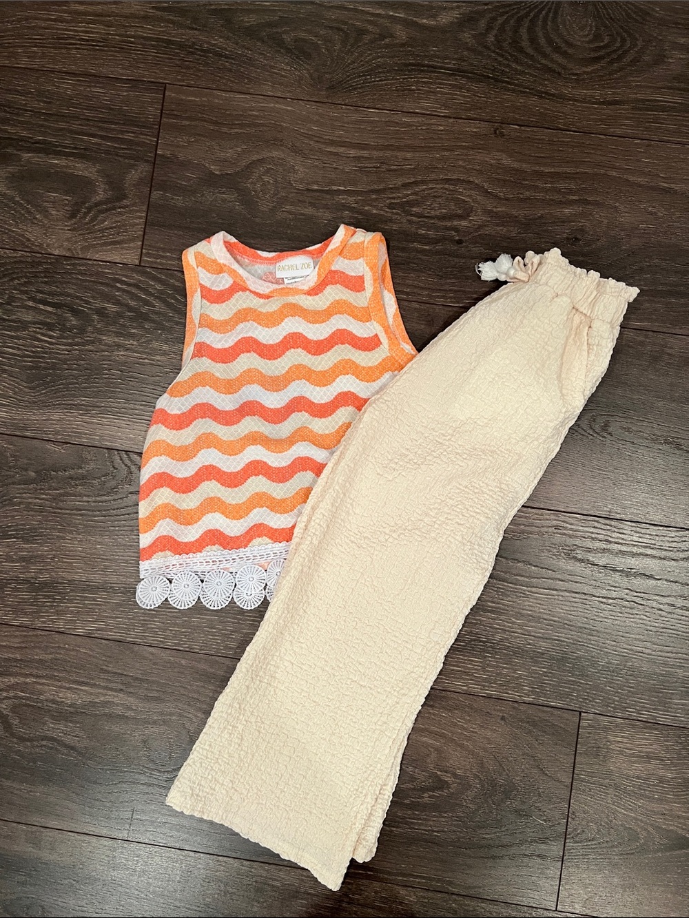 Rachel Zoe Orange & White Wave Knit Tank with Cream Lounge Pants